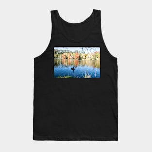 Autumn scenic lake and trees, black swan Tank Top